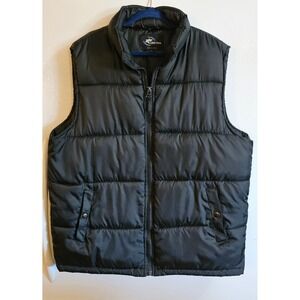 KC Collections Mens Black Puffer Vest Full Zip Quilted Sleeveless Jacket Large